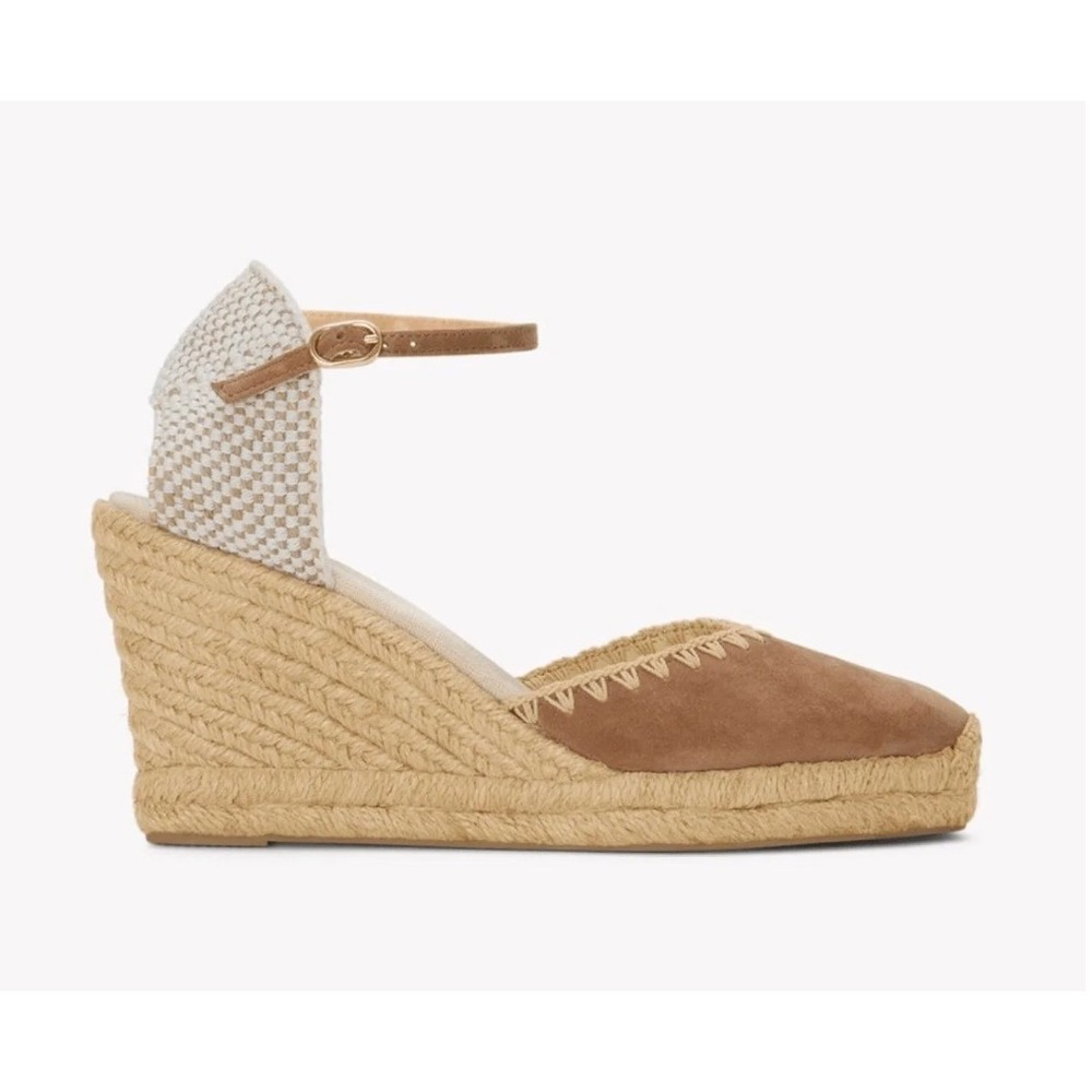 Soludos Marseille Wedge Espadrilles in Miel Brown suede Ankle Strap Tan Size 6